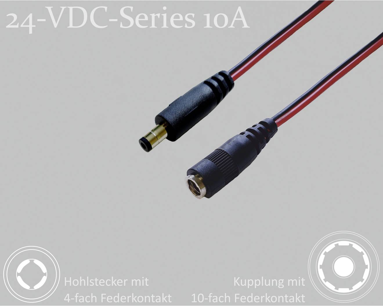 Deux fiches électroniques, une fiche femelle à 4 contacts à ressort et un coupleur à 10 contacts à ressort, pour séries 24 VCC.