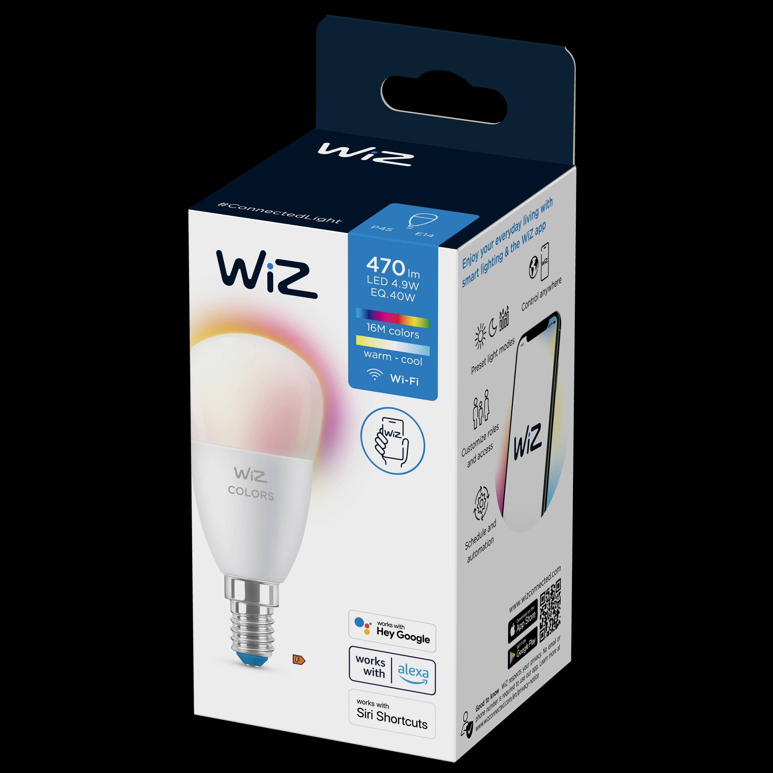 WiZ 8719514554658 LED CEE 2021 F (A - G) E14 forme de goutte 5 W = 40 W RVBB à intensité variable, commandé par appli mobile