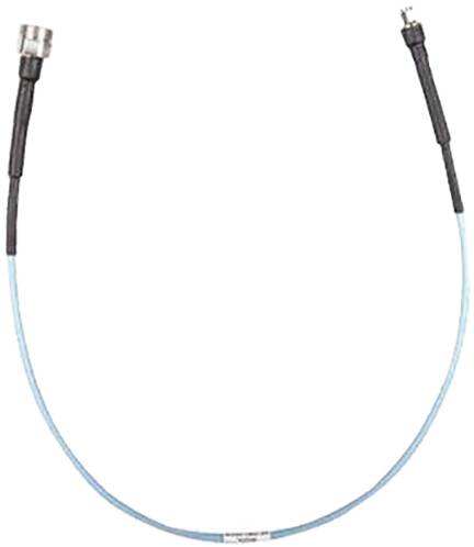 Un câble coaxial bleu avec une fiche sur le côté gauche et une autre sur le côté droit, utilisé pour les connexions de données.