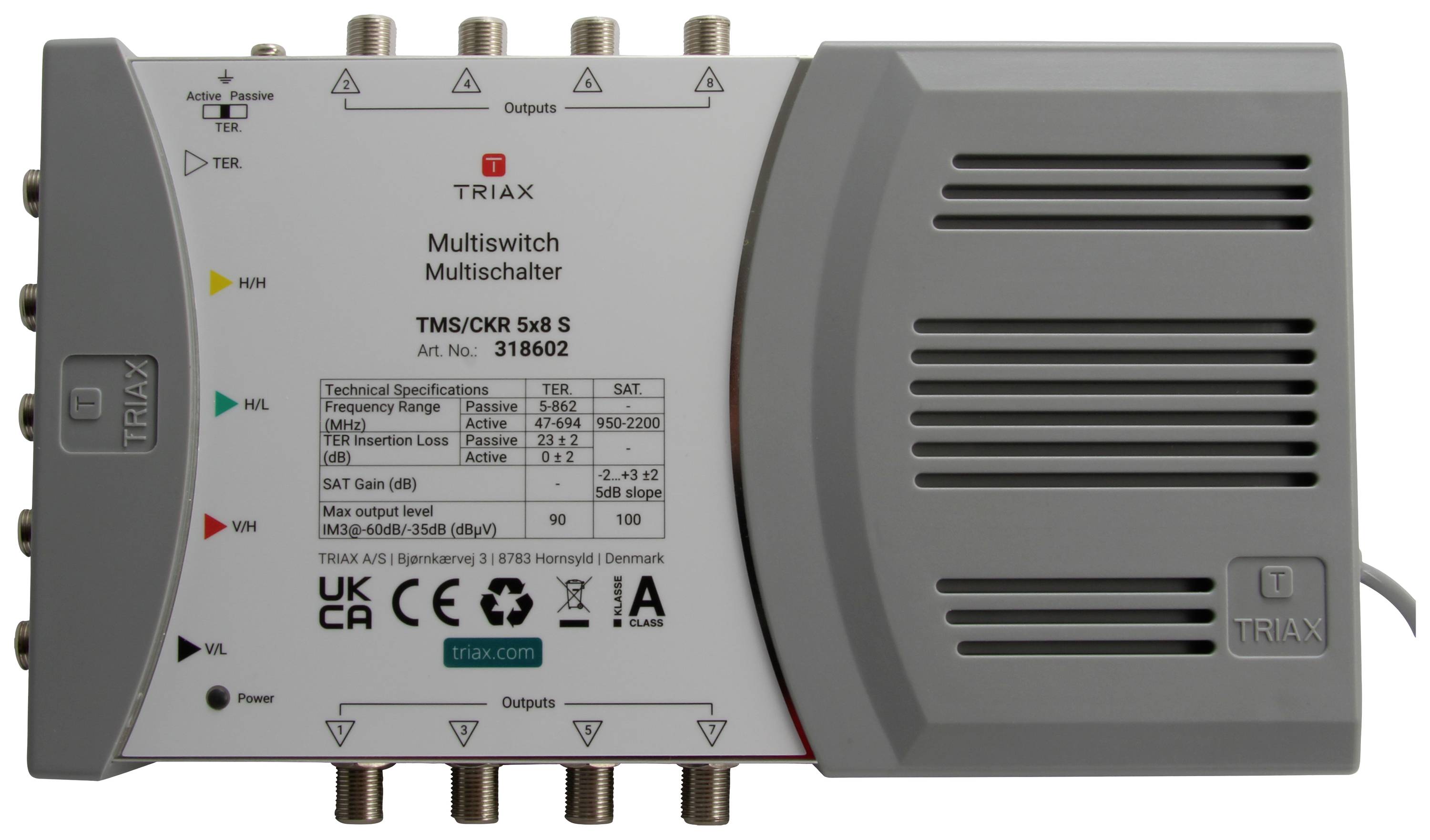 Triax TMS/CKR 5x8 S Commutateur multiple SAT Entrées (commutateur multiple): 5 (4 SAT/1 terrestre) Nombre d'abonnés: 8