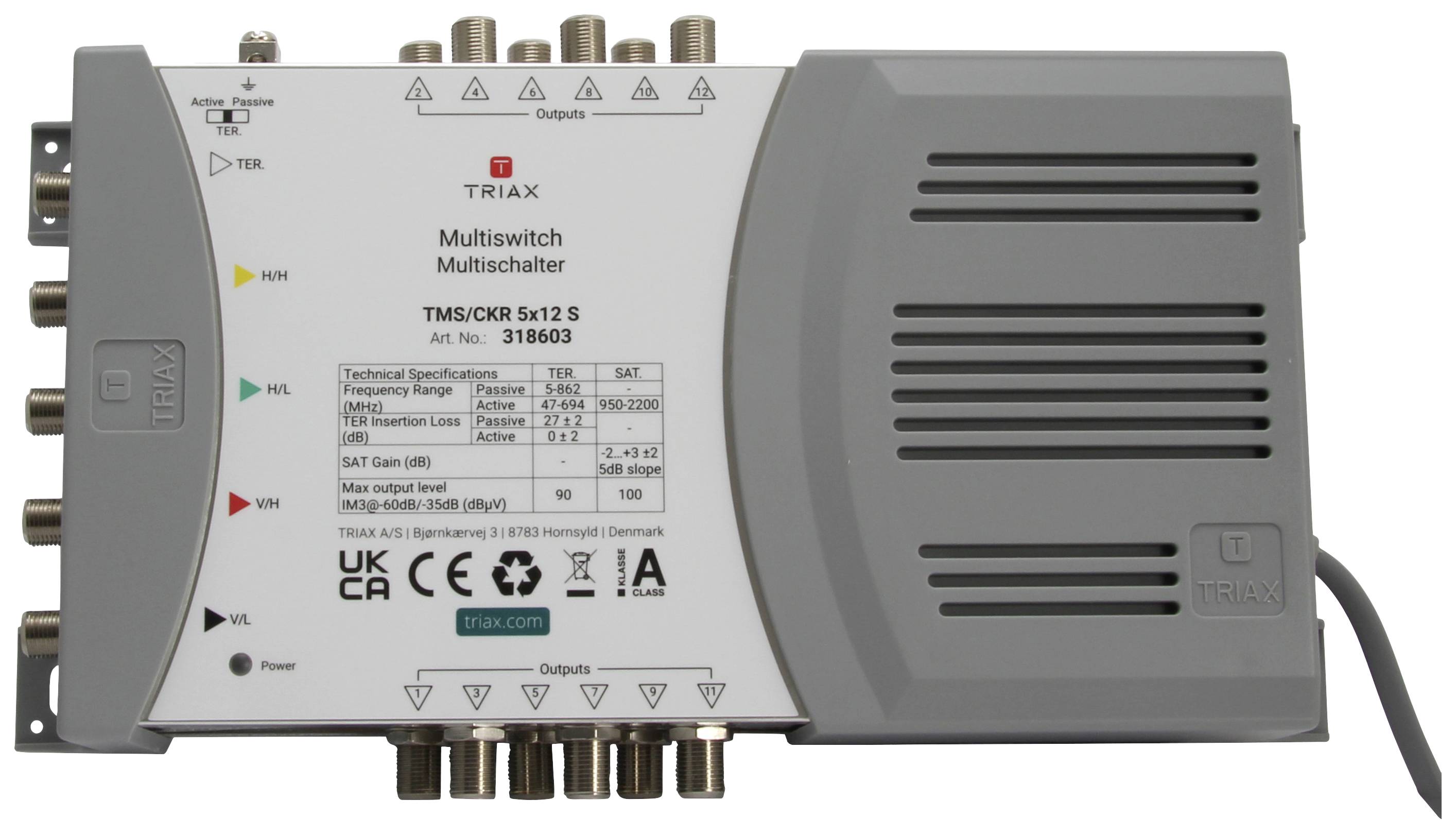 Triax TMS/CKR 5x12 S Commutateur multiple SAT Entrées (commutateur multiple): 5 (4 SAT/1 terrestre) Nombre d'abonnés: 12