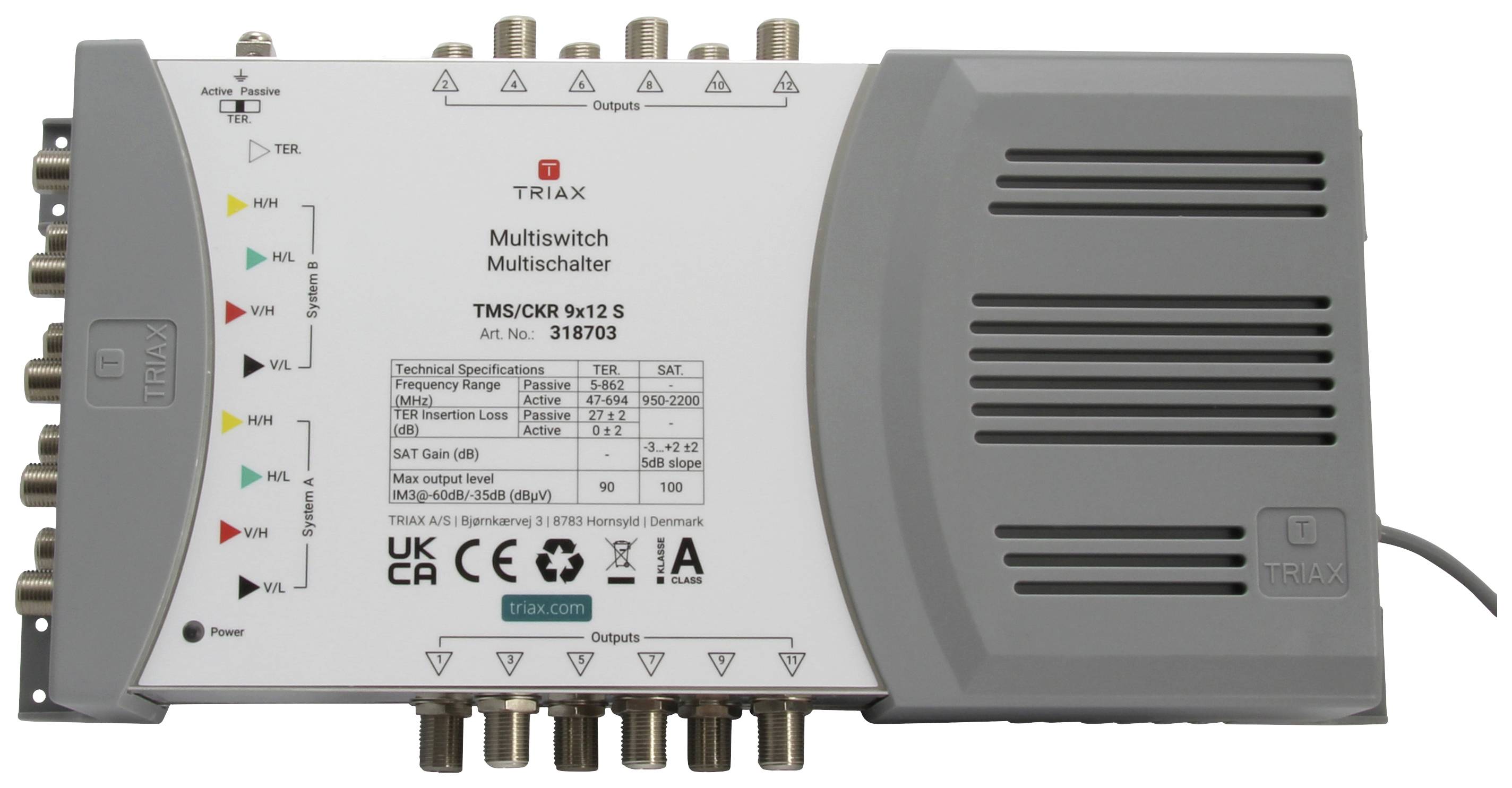 Triax TMS/CKR 9x12 S Commutateur multiple SAT Entrées (commutateur multiple): 9 (8 SAT/1 terrestre) Nombre d'abonnés: 12