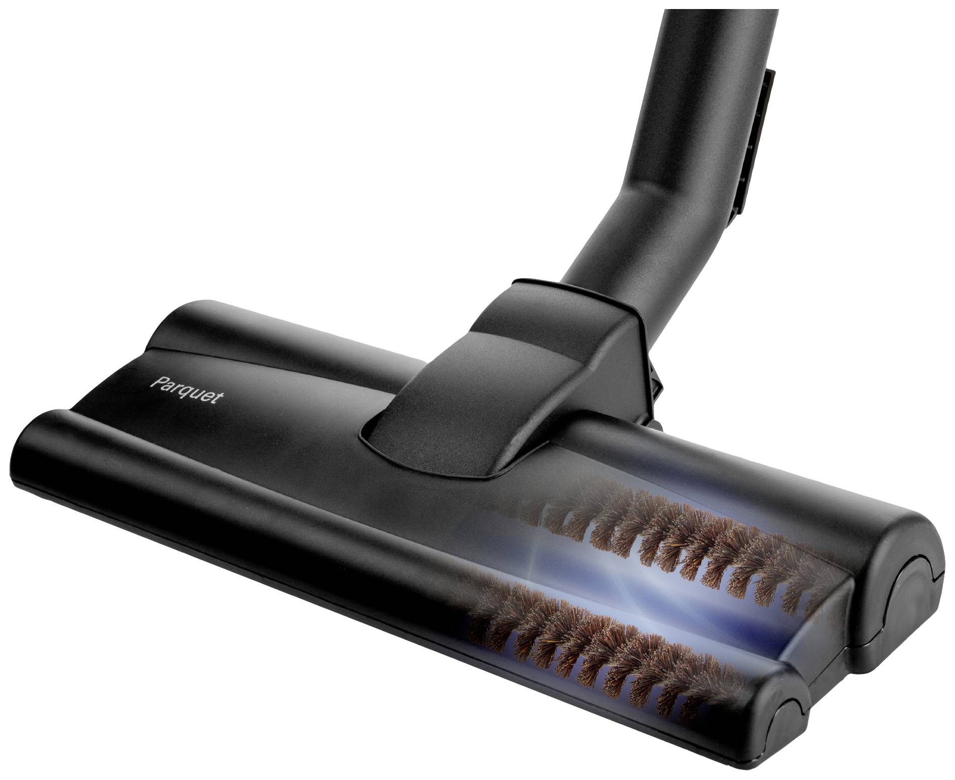 Buse d'un aspirateur, spécialement conçue pour les sols en parquet, avec un système de brosses intégré qui nettoie délicatement les surfaces.