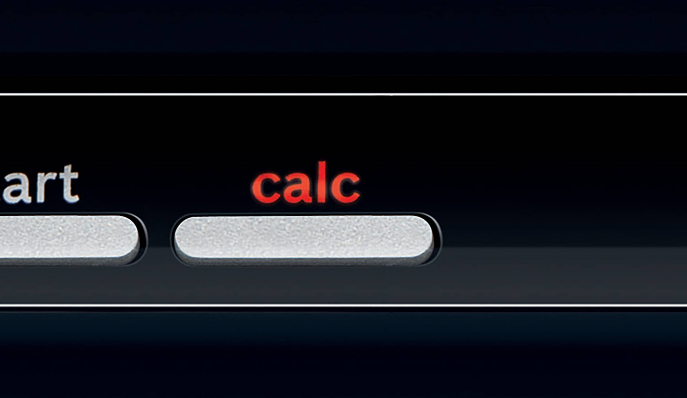 Fond noir avec un rectangle blanc lumineux, dans lequel 'calc' est mis en évidence en rouge.