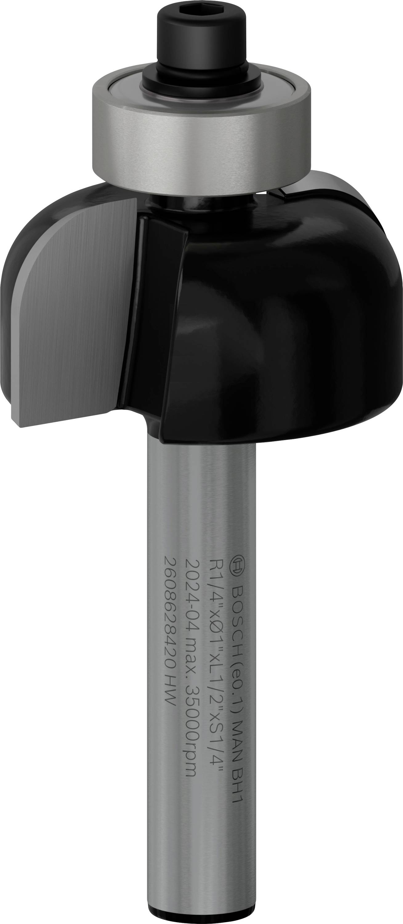 Un fraiseur à tête noire et tige argentée pour les travaux sur bois, adapté pour la coupe et le fraisage précis.