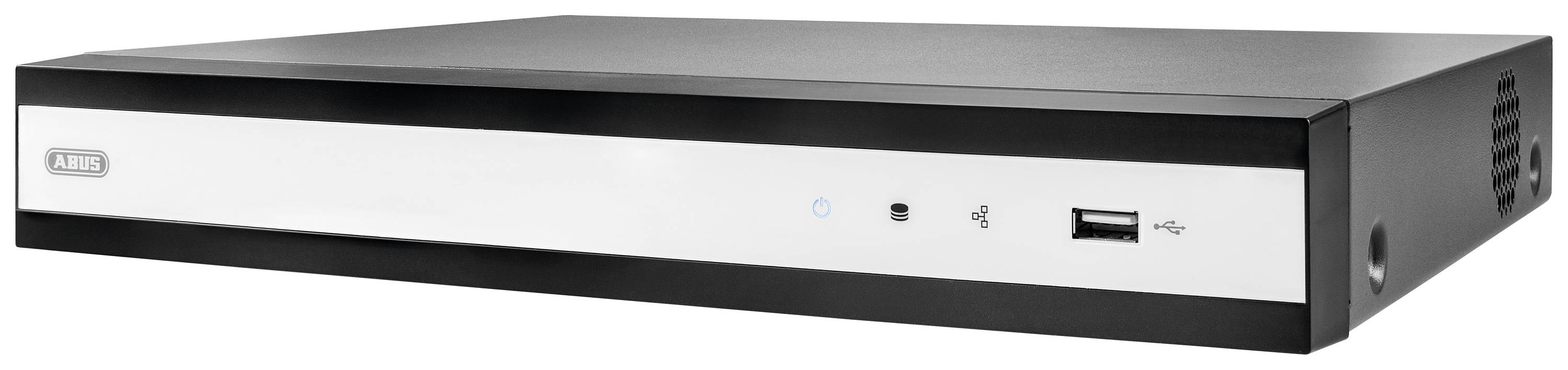 Un magnétoscope numérique noir et blanc avec port USB et commandes sur le devant.