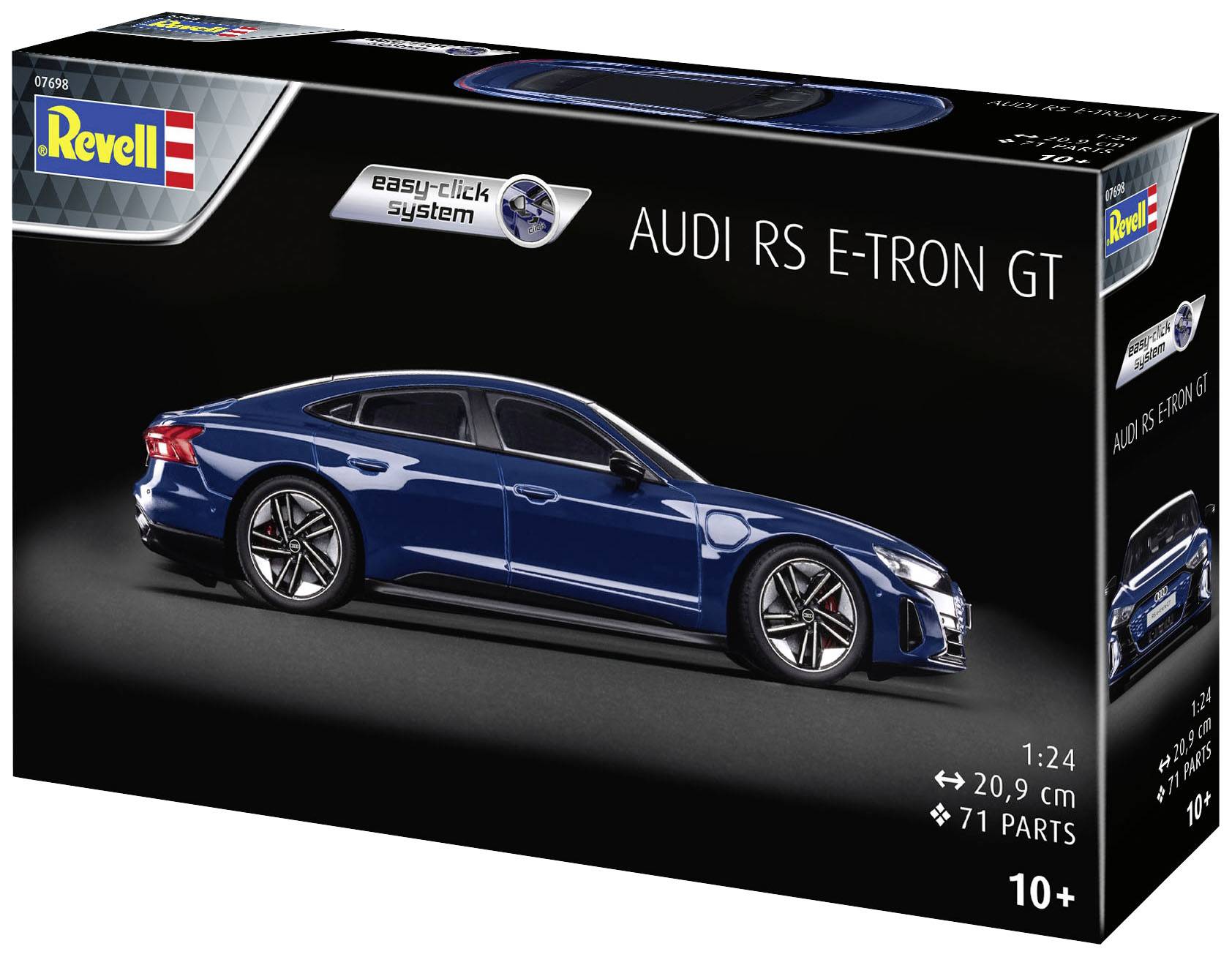 Kit de modélisme Revell : Audi RS e-tron GT à l'échelle 1:24, 71 pièces. Emballage présentant l'image du modèle assemblé. Convient à partir de 10 ans.