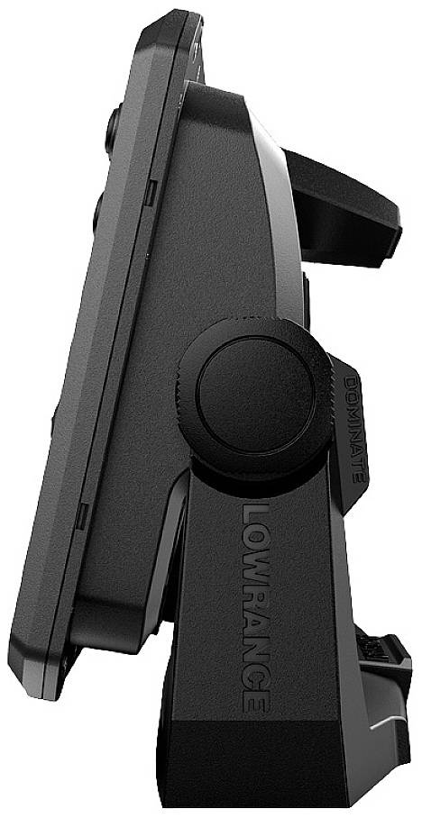 Un regard latéral sur un dispositif électronique noir doté d'un écran, fixé sur un support stable.