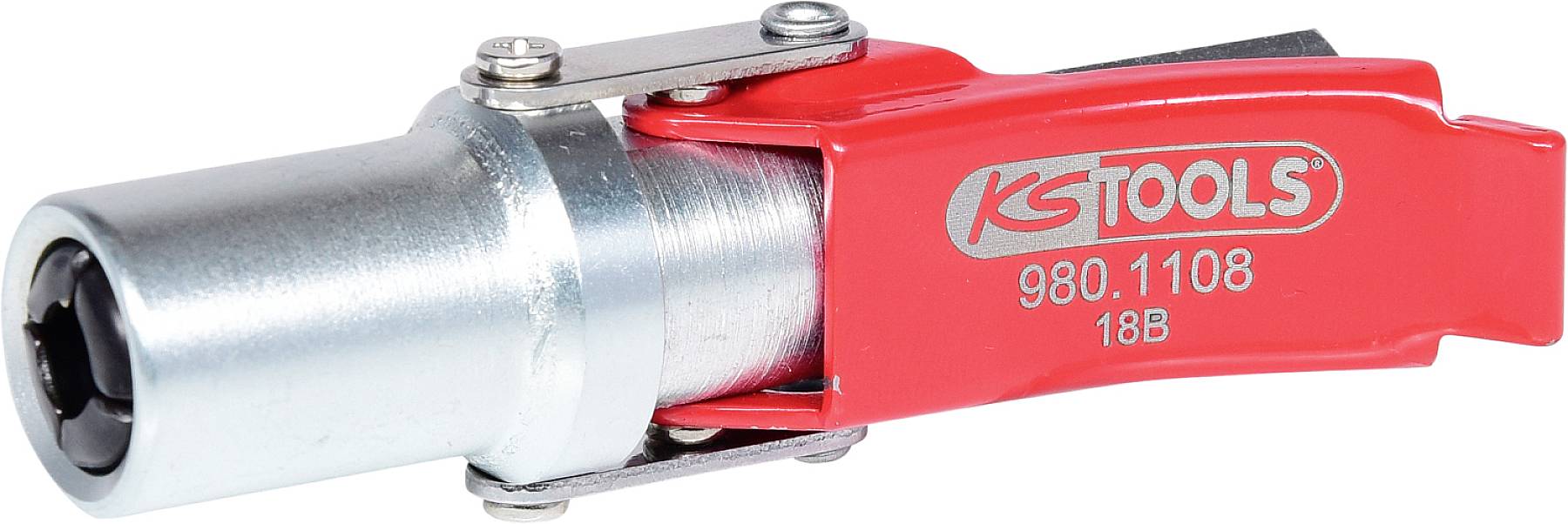 Un outil rouge portant l'inscription 'KS TOOLS', avec une connexion métallique à vis et un mécanisme à levier.