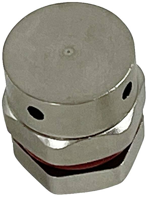 Bouchon de ventilation en métal avec deux trous latéraux et joint d'étanchéité rouge. Utilisé pour la régulation de pression dans les systèmes hydrauliques.