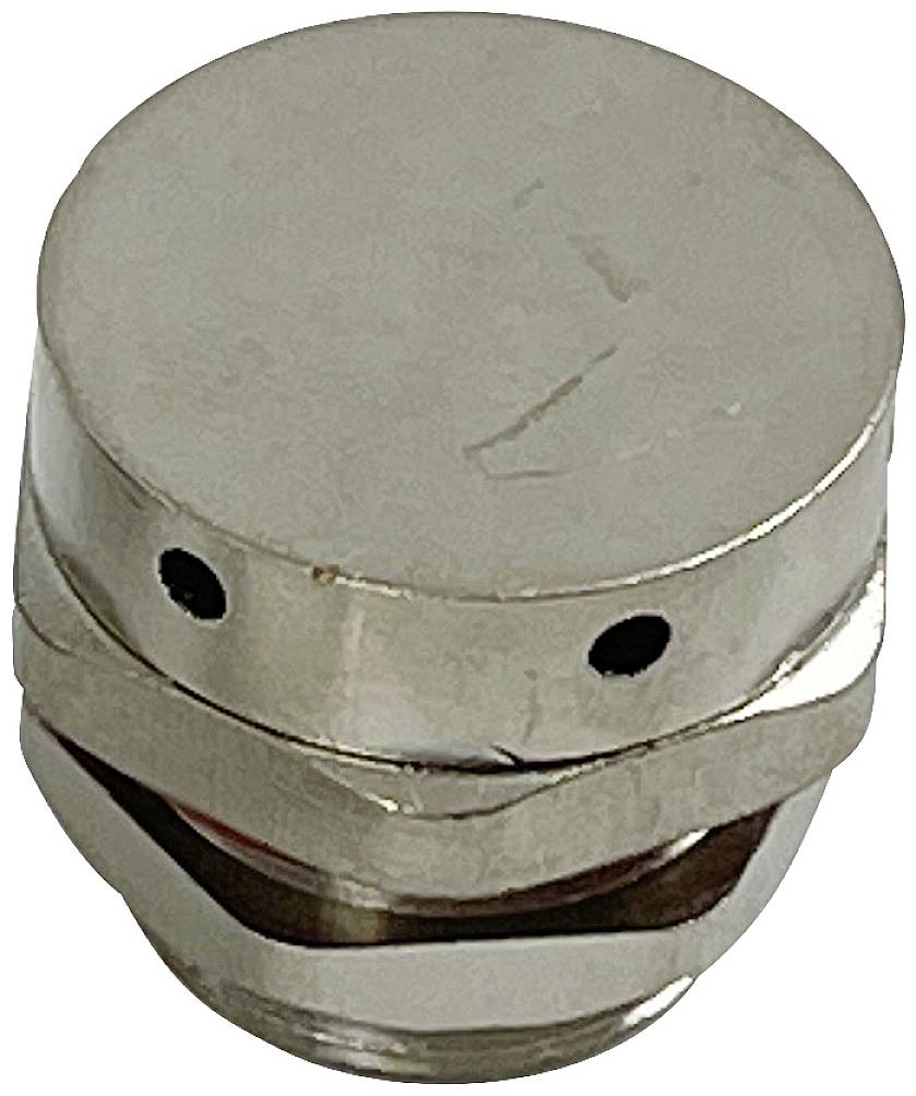 Pièce cylindrique métallique percée de trous filetés, fonctionnelle pour des connexions mécaniques.