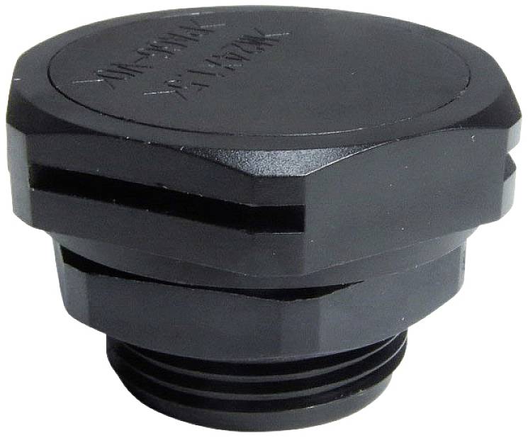Couvercle en plastique noir avec base hexagonale, probablement un bouchon fileté pour applications techniques.
