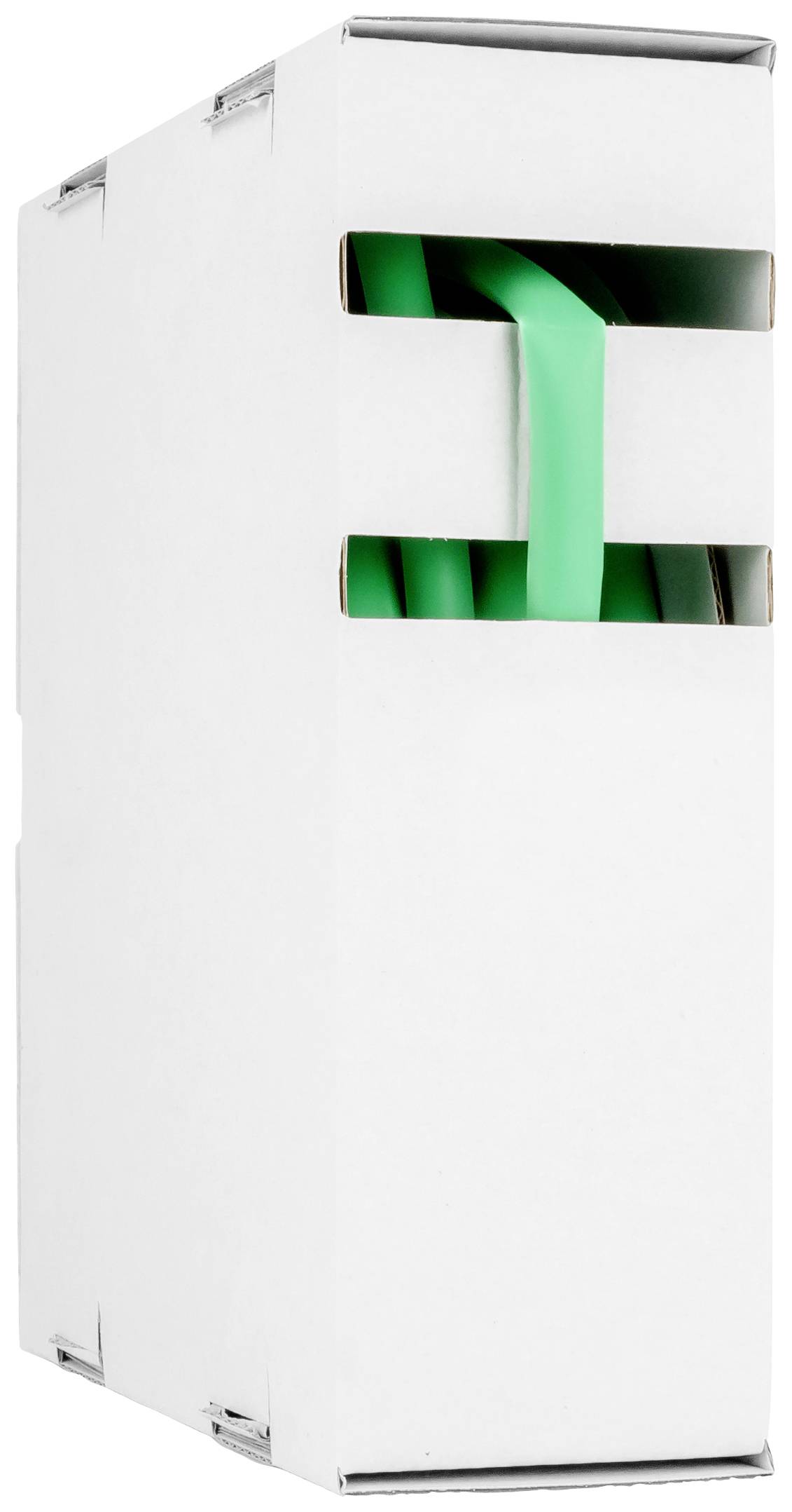 Une boîte blanche avec des fentes d'où dépassent des câbles verts.