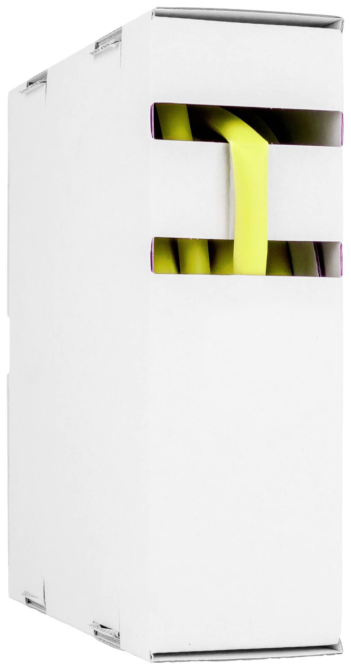 Une boîte blanche avec un câble jaune sortant de deux fentes.