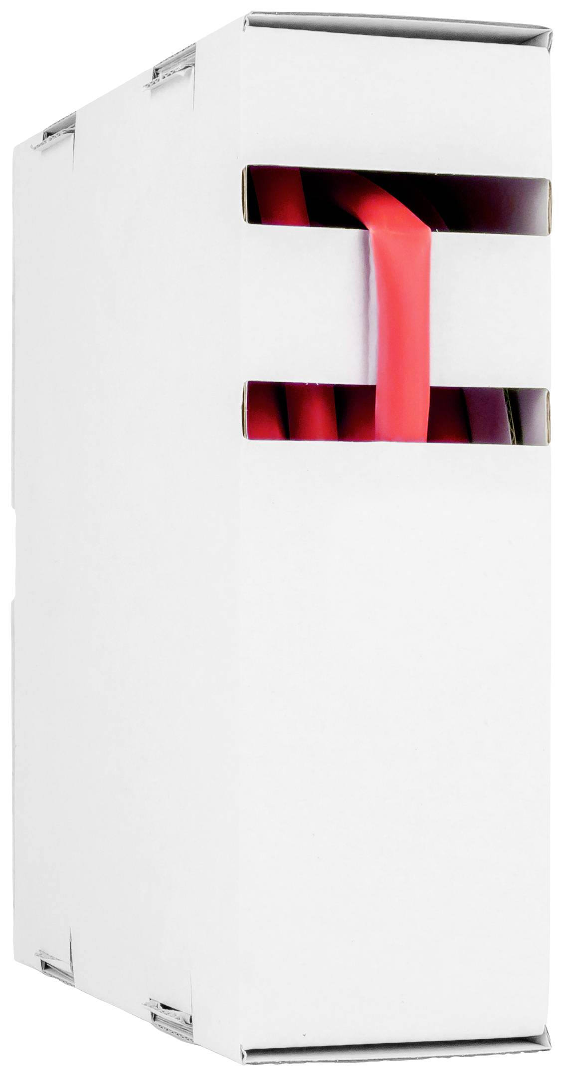 Boîte blanche avec un câble rouge passant à travers une ouverture étroite.