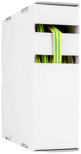 Boîte blanche avec un ruban vert et jaune qui dépasse d'une fente sur le côté.