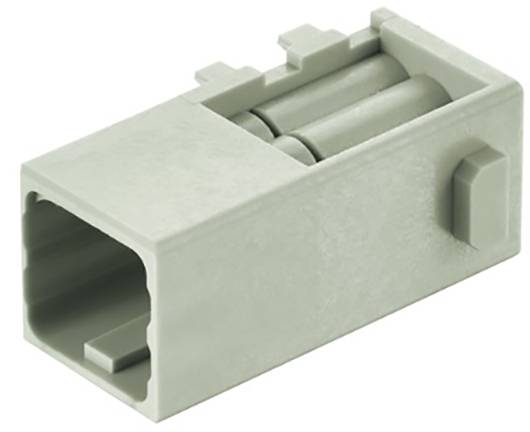 Boîtier en plastique gris avec ouverture rectangulaire et nervures intérieures, probablement utilisé comme couvercle de connecteur.