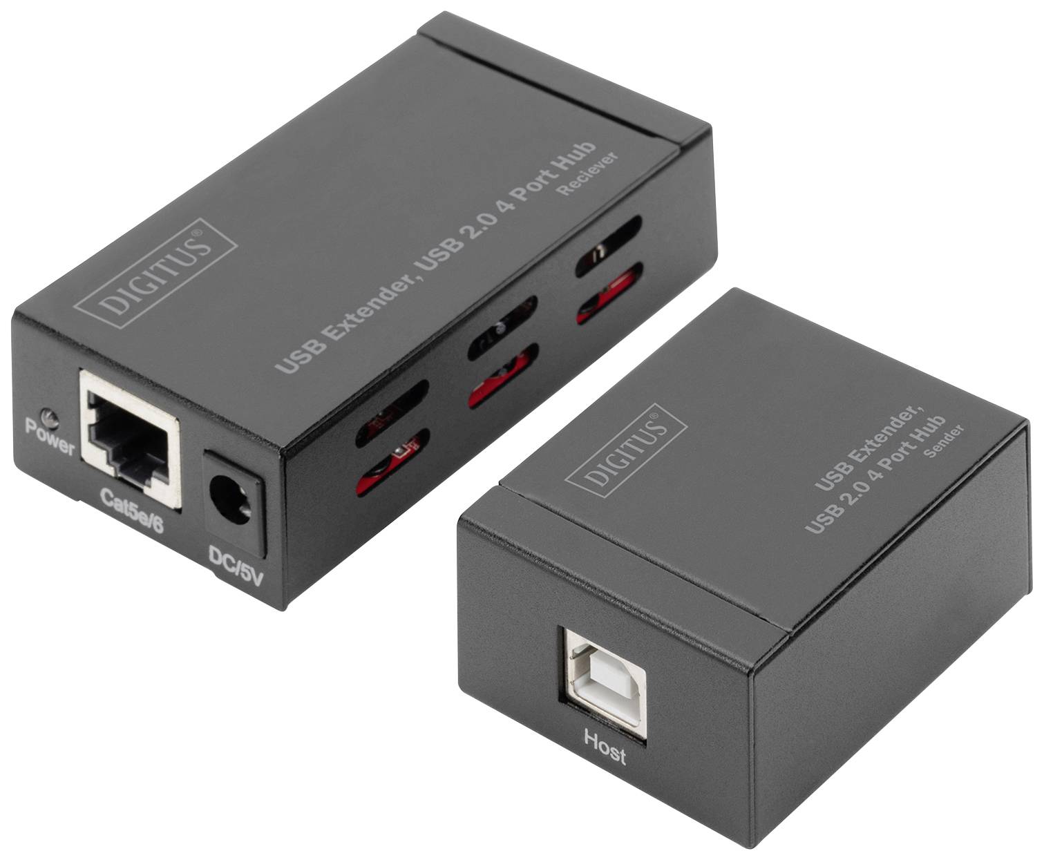 Digitus USB 2.0 Adaptateur [1x USB 2.0, USB 2.0 type B femelle, RJ45 femelle, RJ45 femelle 8P8C - 4x USB 2.0, USB 2.0 type