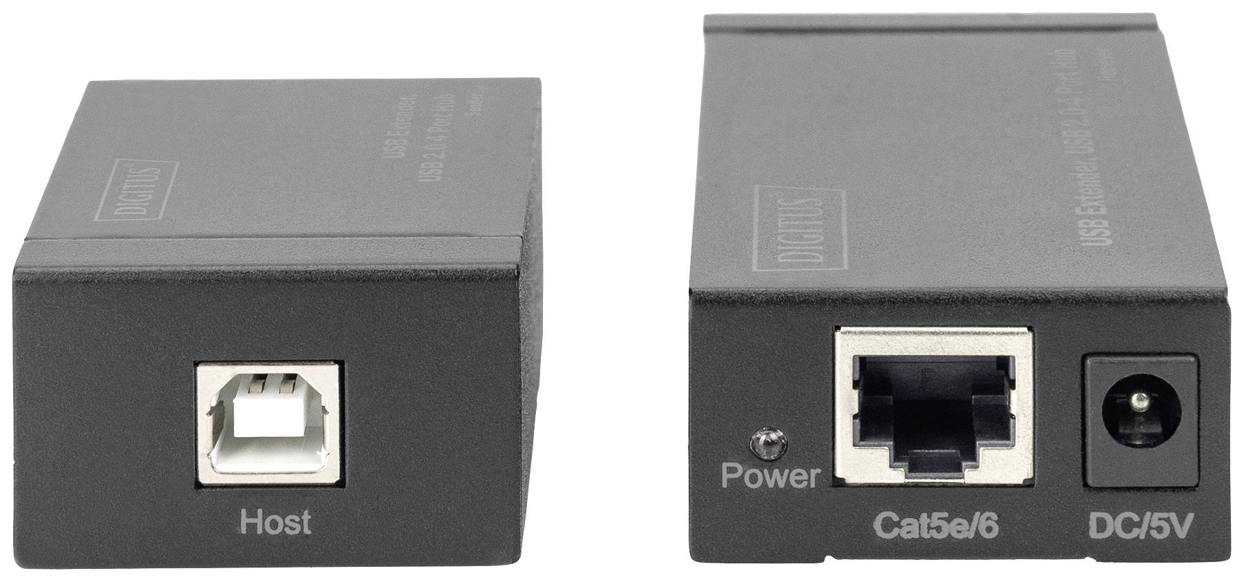 Digitus USB 2.0 Adaptateur [1x USB 2.0, USB 2.0 type B femelle, RJ45 femelle, RJ45 femelle 8P8C - 4x USB 2.0, USB 2.0 type