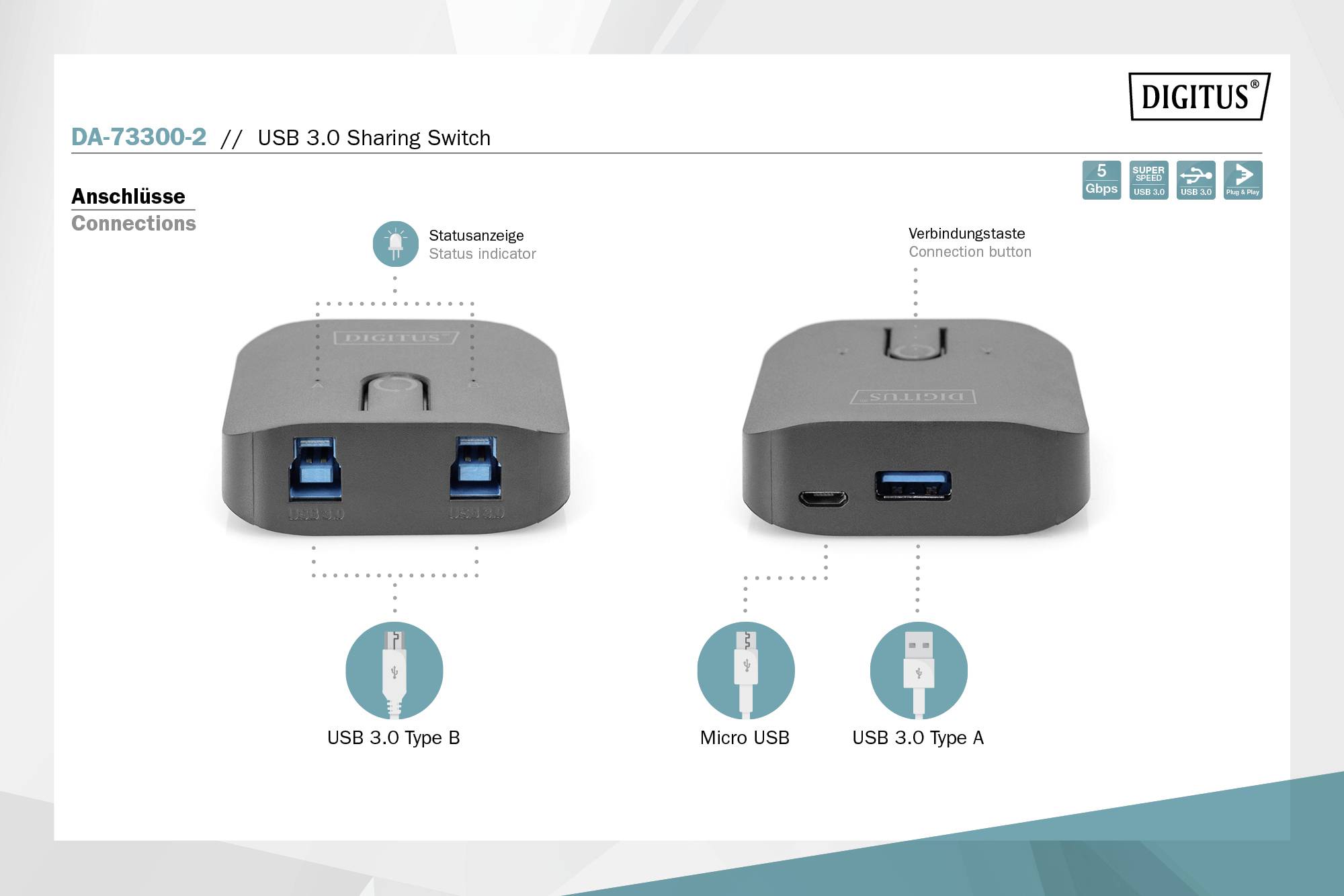 Digitus USB 3.1 Gén 1 (USB 3.0) Adaptateur DA-73300-2