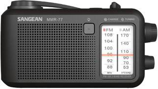 Sangean MMR-77 Radio d'extérieur FM, AM radio d'urgence manivelle, protégé contre les projections d'eau, lampe de poche