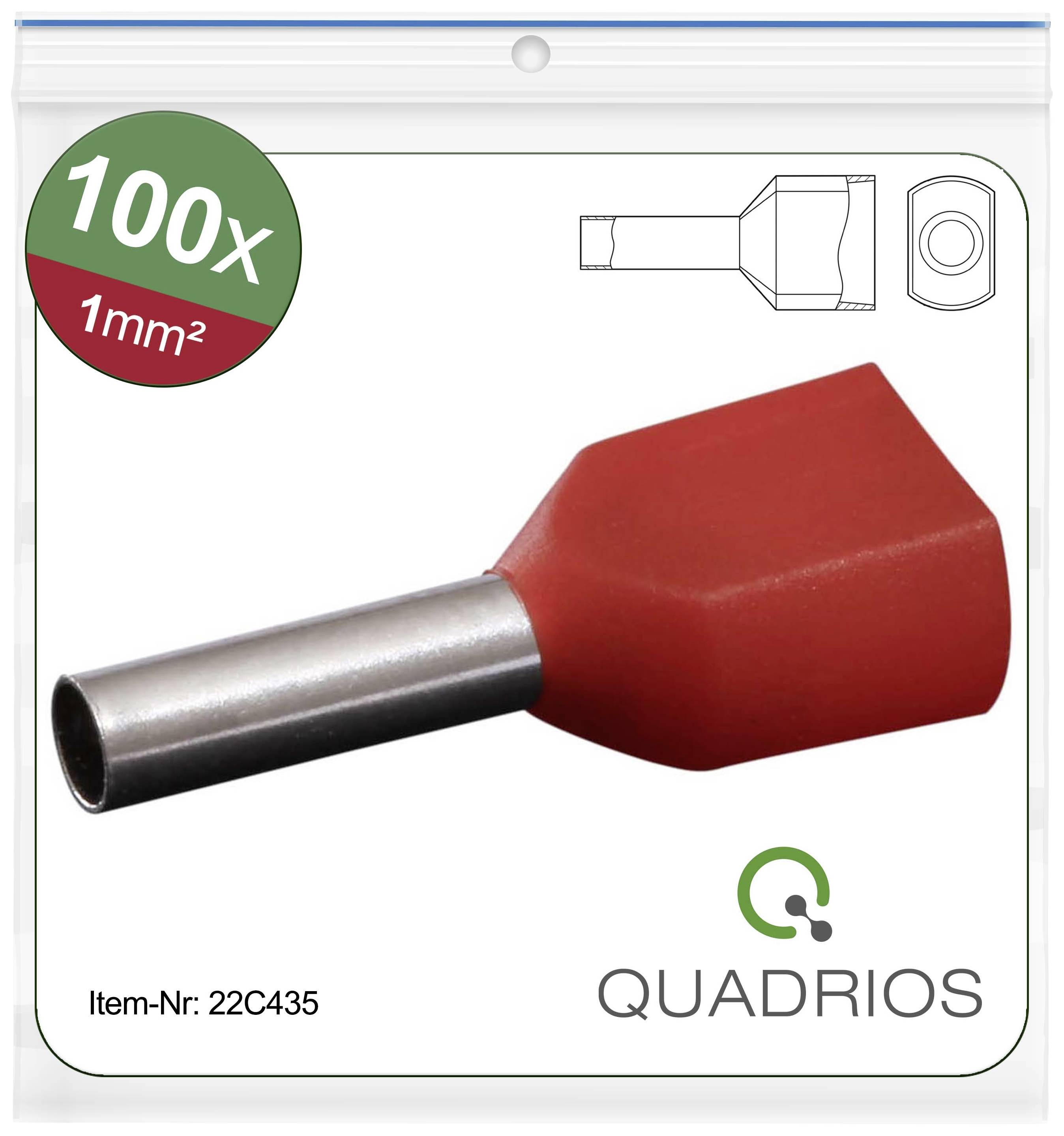 Emballage de 100 embouts de câble rouge, 1 mm². Référence : 22C435. Marque : Quadrios.