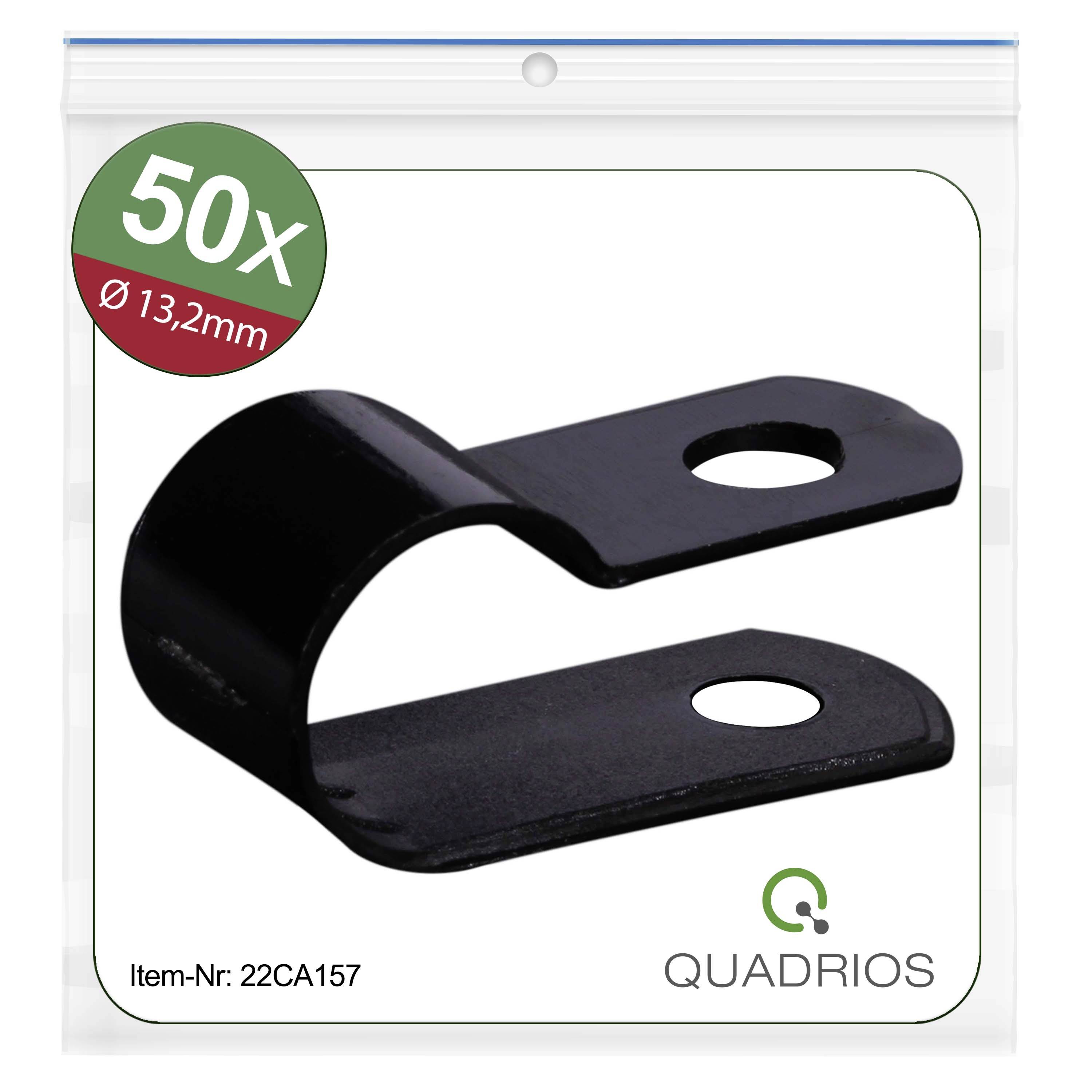 Collier de câble 13,2 mm, lot de 50 pièces, Réf. : 22CA157, Marque : Quadrios, dans un emballage transparent.