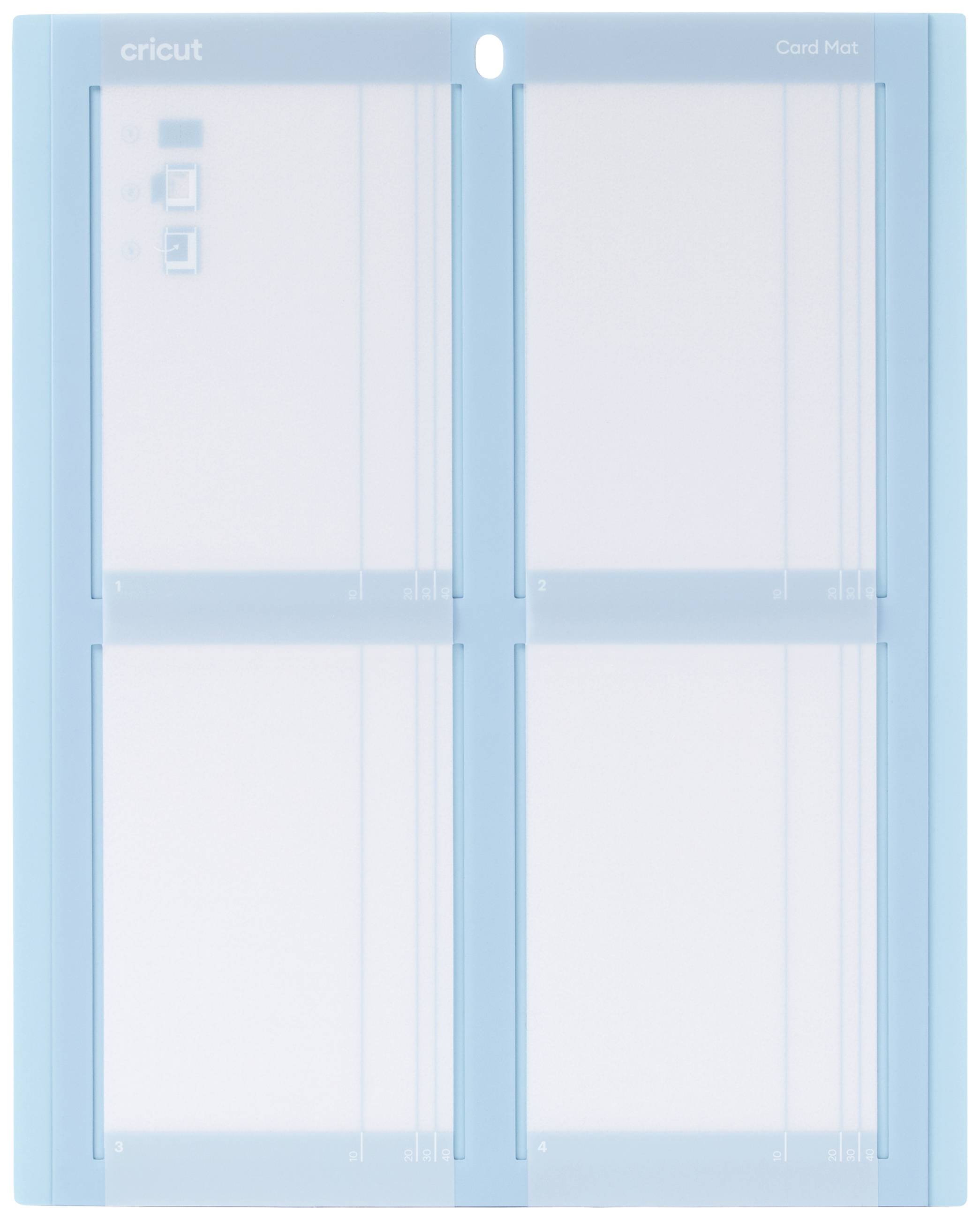 'Tapis de coupe Cricut bleu avec quatre sections séparées pour positionner les matériaux en vue d'une coupe précise avec une machine Cricut.'