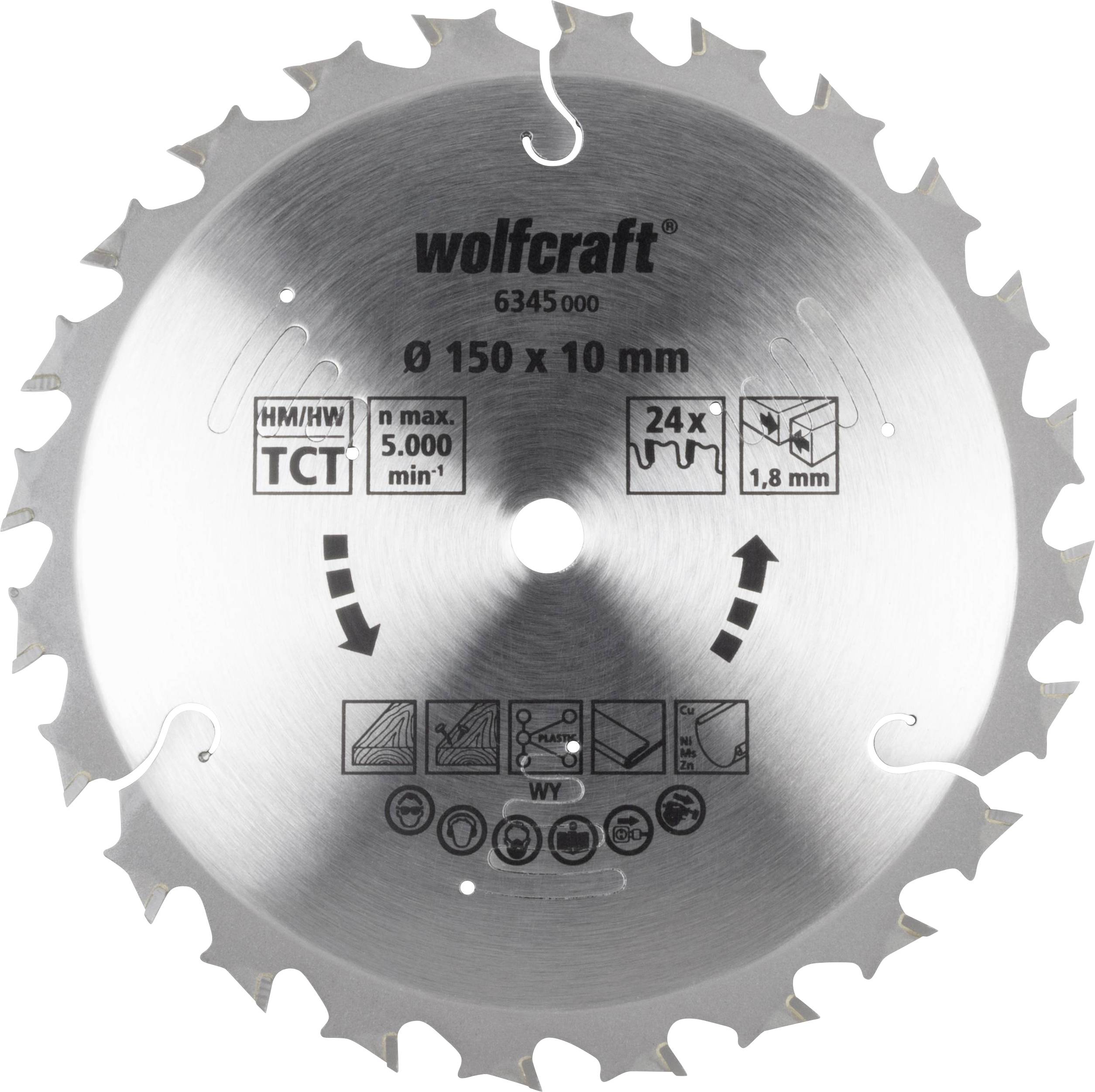 Wolfcraft 6345000 Lame de scie circulaire 150 x 10 x 1.8 mm Nombre de dents: 24 1 pc(s)