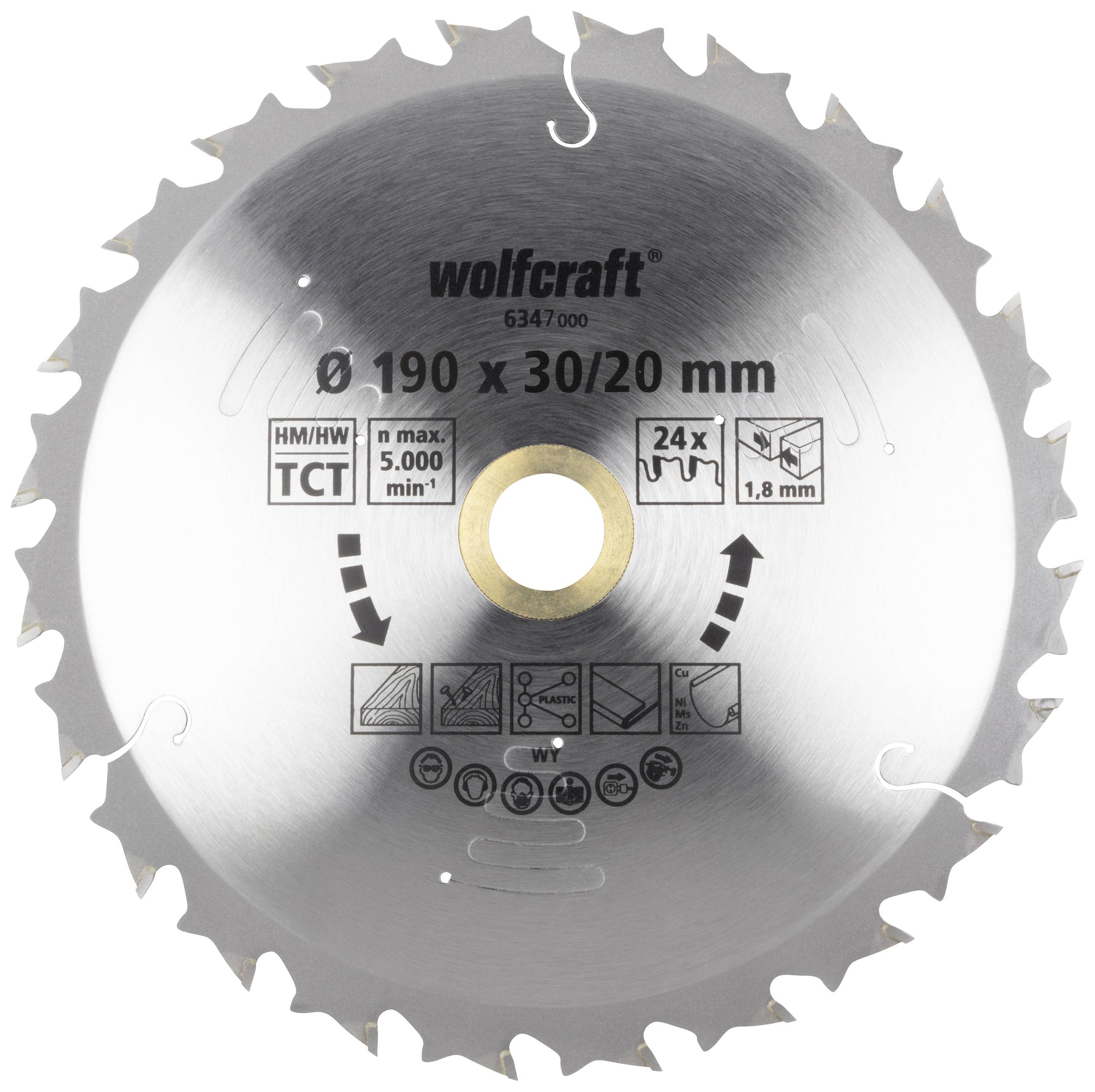 Wolfcraft 6347000 Lame de scie circulaire 190 x 30 x 1.8 mm Nombre de dents: 24 1 pc(s)