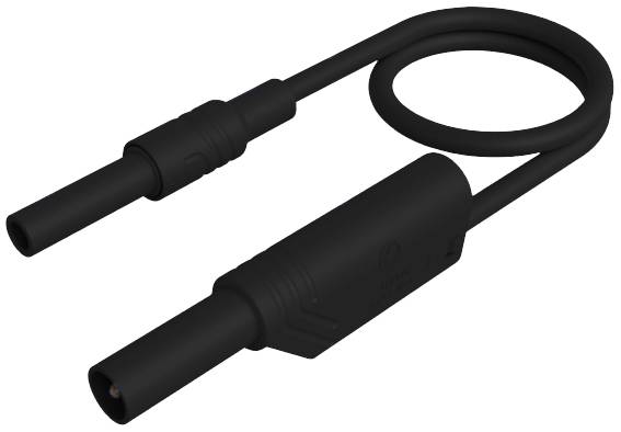 Câble électrique noir à deux connecteurs, courbé en cercle.