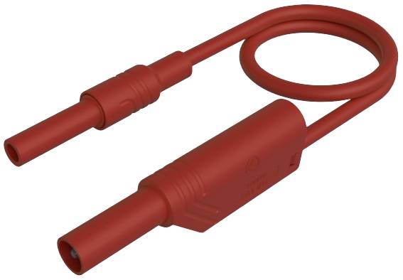 Composant électronique rouge, filaire, avec une boucle et deux extrémités dénudées. Probablement un câble de test ou un connecteur.