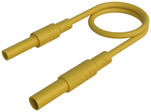 Un câble jaune avec deux connecteurs et une boucle au milieu.