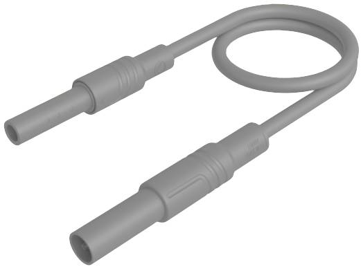 Adaptateur de câble gris, incurvé, avec deux connexions identiques en apparence. Une extrémité est courbée, l'autre droite.