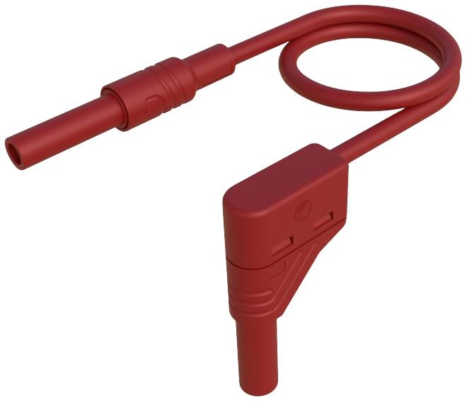 Câble isolé rouge avec fiche et prise, adapté pour les connexions électriques dans les applications techniques.