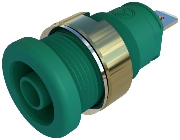Bouton-poussoir vert et doré avec filetage, adapté aux appareils mécaniques et applications électroniques.