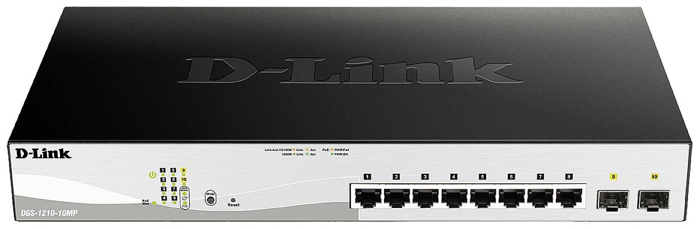 Switch réseau RJ45/SFP D-Link DGS-1210-10MP/E 8+2 ports 20 GBit/s fonction PoE