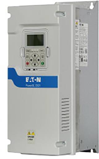 Un module variateur de fréquence gris d'Eaton avec un panneau de commande et un affichage pour le contrôle des moteurs électriques.