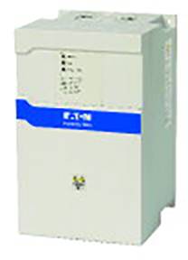 Appareil électrique avec nom de marque sur une bande bleue, symboles techniques et commandes visibles sur la face avant, boîtier gris et blanc.