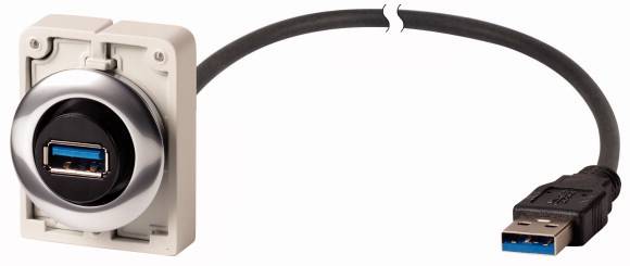 Prise encastrée, 0,3 m, câble confectionné avec fiche mâle USB 3.0, type A, anneau avant métallique embase femelle M30C-FUSB-150
