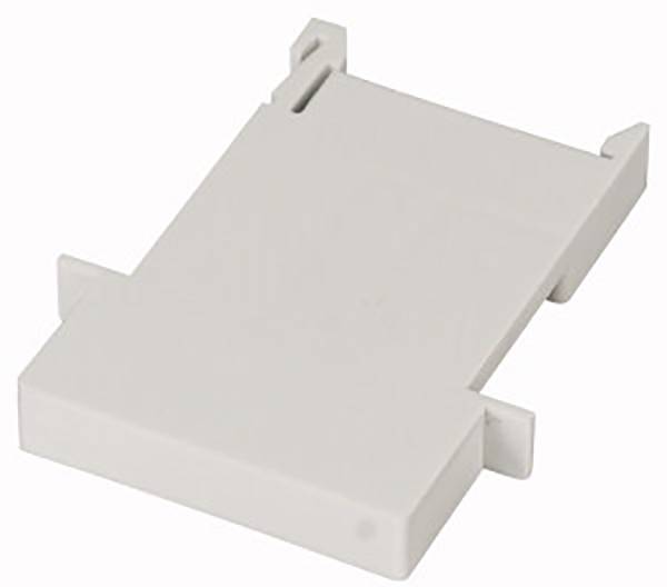 Un adaptateur en plastique blanc, rectangulaire et plat, doté de plusieurs emplacements sur ses bords, probablement destiné à la gestion de câbles ou à la fixation de modules.