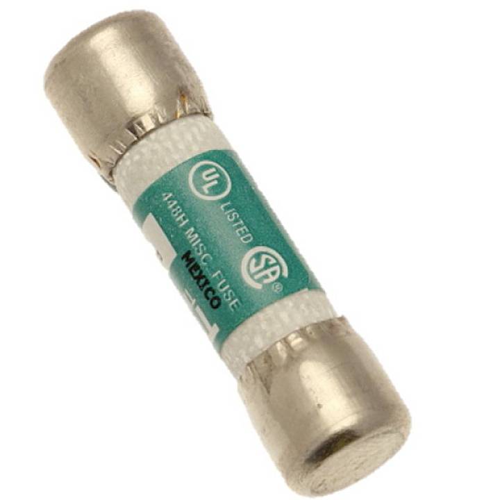 Fusible avec capuchons métalliques et partie centrale blanche. Étiquette verte avec certifications UL et CSA, fabriqué au Mexique.