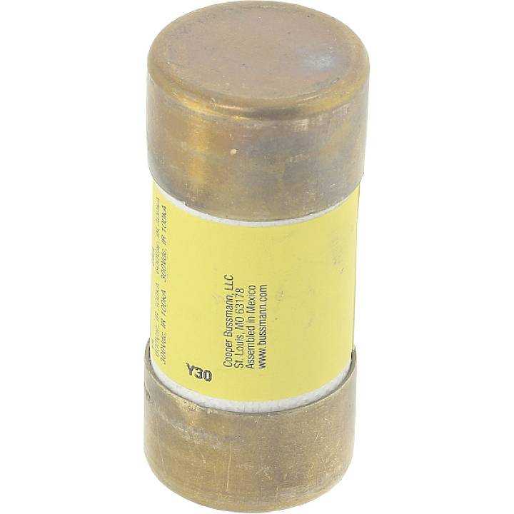 Objet cylindrique avec une étiquette jaune portant du texte et des numéros, entouré de métal couleur bronze, probablement un composant électronique.