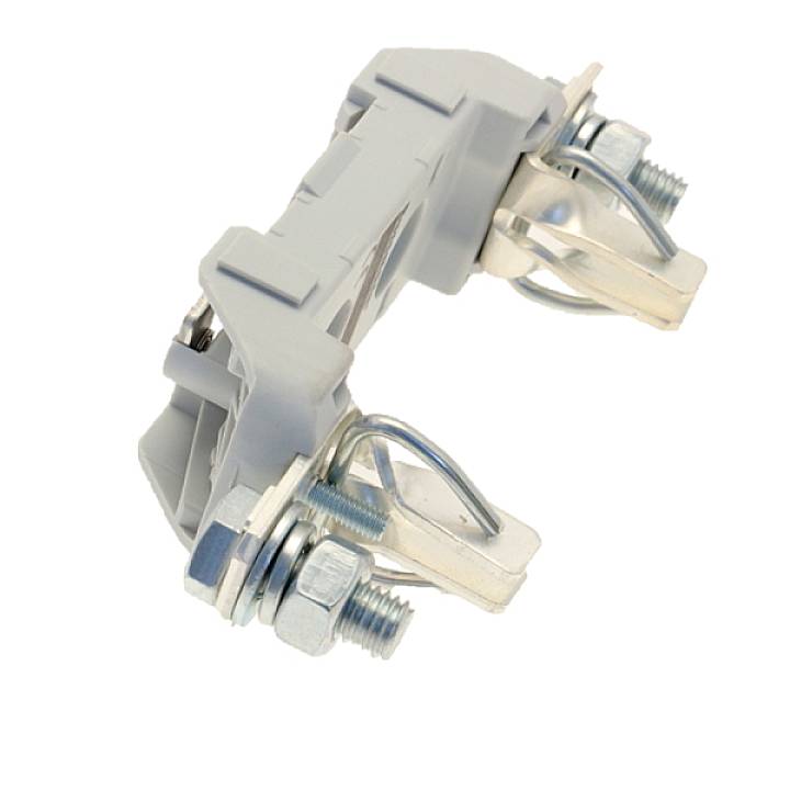 Bloc de connexion électrique gris avec vis et bornes, conçu pour le raccordement sécurisé de plusieurs torons de câbles dans des circuits électriques.