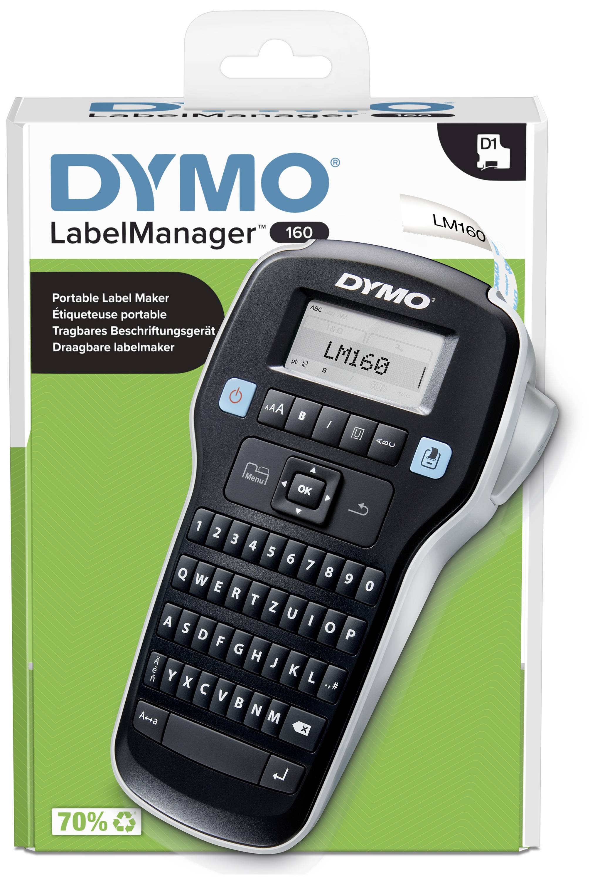 DYMO LabelManager 160 Etiqueteuse adapté pour rubans: D1 6 mm, 9 mm, 12 mm