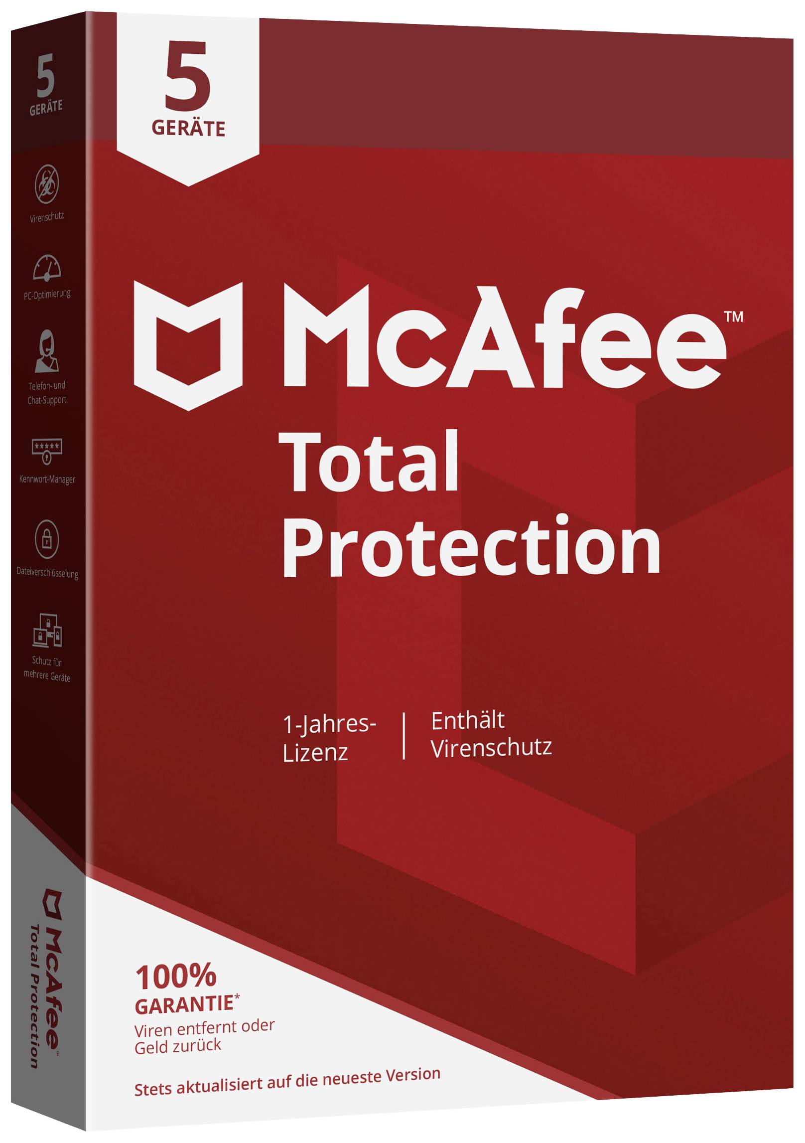 McAfee Total Protection licence annuelle, 5 licences Windows, Mac, Android, iOS Antivirus