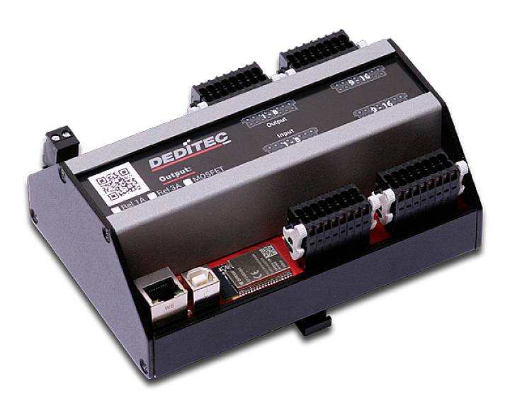 Appareil électronique doté de plusieurs ports, d'une interface Ethernet et portant l'inscription 'DEDITE C', utilisé pour le traitement de données.