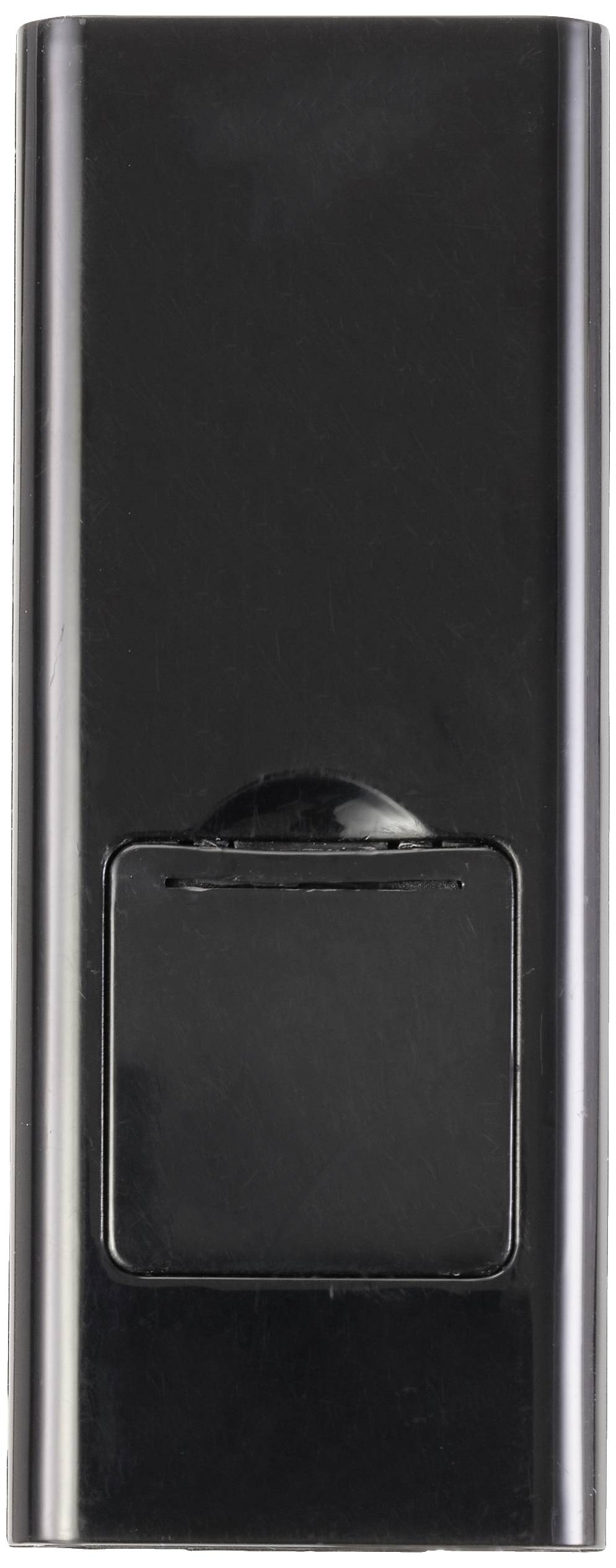 Télécommande noire avec trappe de batterie en bas.