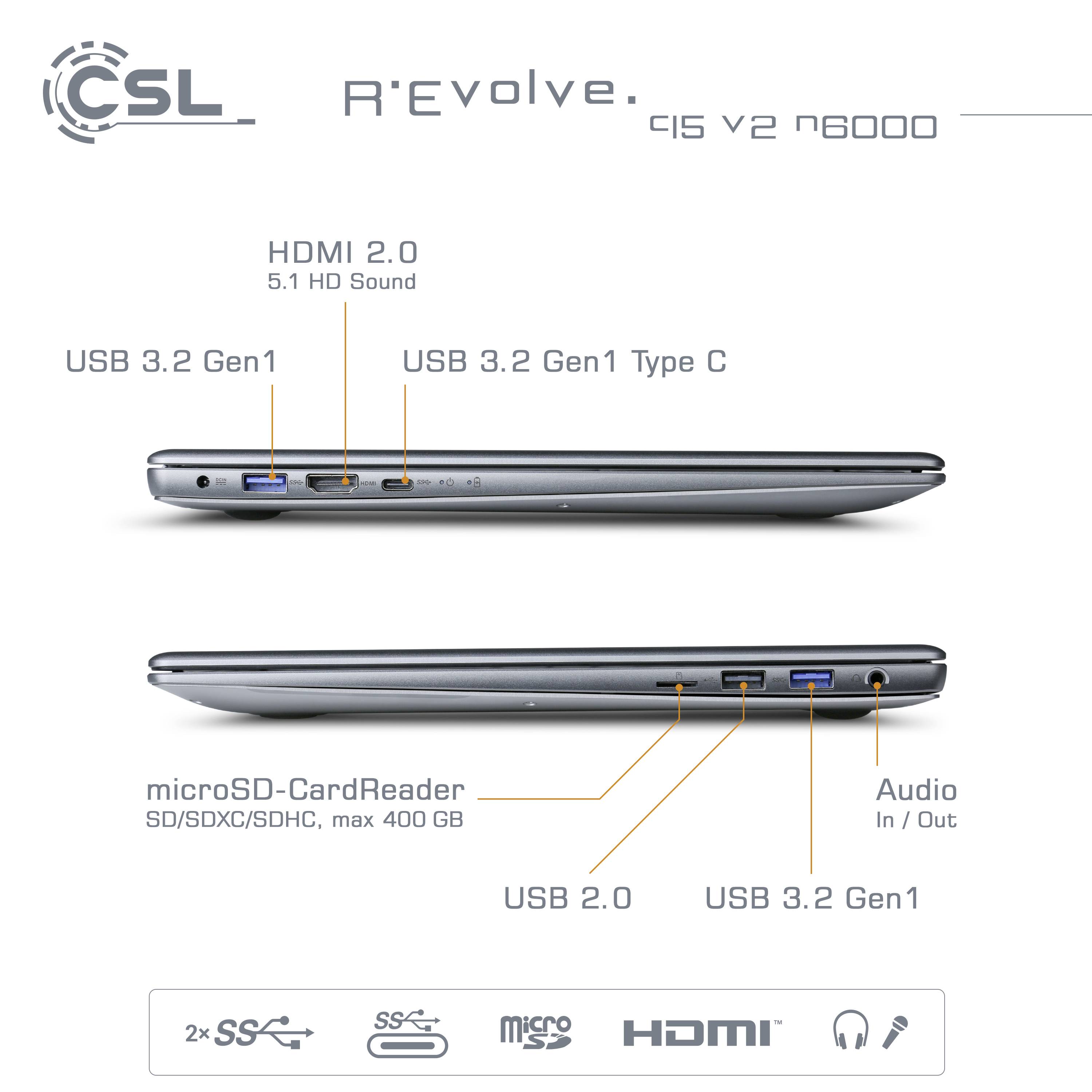 R' Evolve C15 V2 CSL Computer Notebook 39.6 cm 15.6 pouces Full HDIntel® Pentium®;N60008 GB RAM250 GB SSD;Intel UHD GraphicsWin