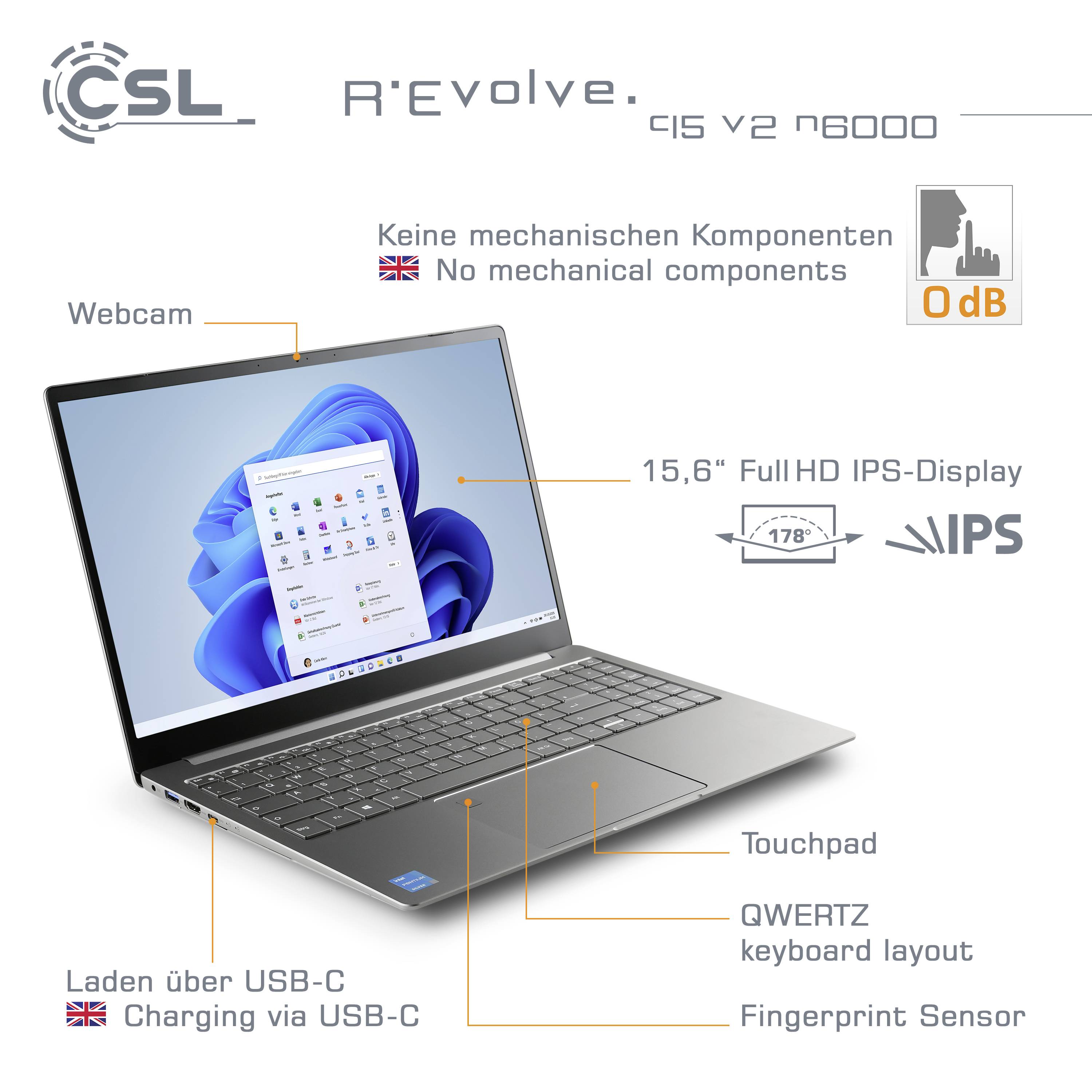 R' Evolve C15 V2 CSL Computer Notebook 39.6 cm 15.6 pouces Full HDIntel® Pentium®;N600016 GB RAM1 TB SSD;Intel UHD GraphicsWin 11